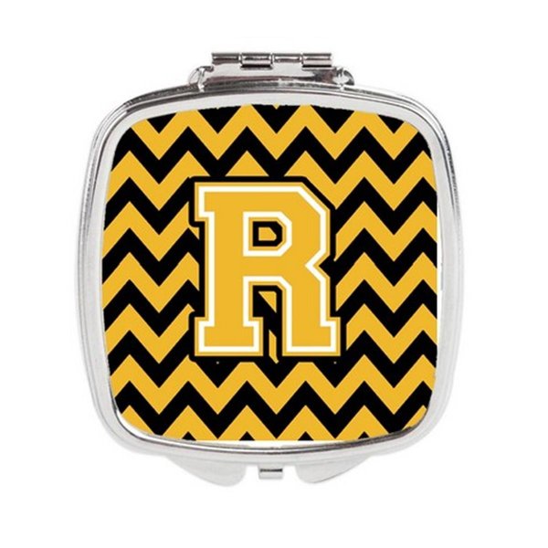 Carolines Treasures Letter R Chevron Black and Gold Compact Mirror, 3 x 0.3 x 2.75 in. CJ1053-RSCM